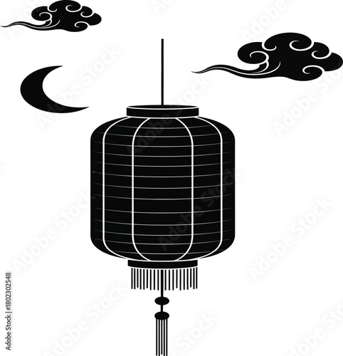 Elegant chinese lantern silhouette with vertical ribbing