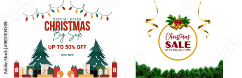 Christmas big sale up to 50% off special offer with gifts and trees