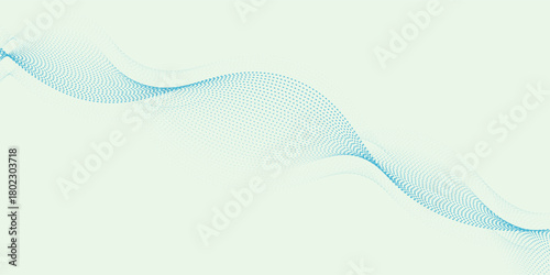 Asbtract smooth blue wave stroke lines on soft green background. Technology lines effect. Mesh presentation.