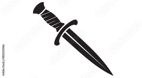 Simple vector graphic of a sharp dagger. A conceptual icon representing danger, assassination, and historical weaponry on a white background