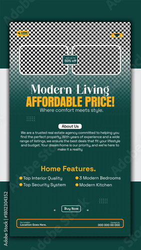 Modern living affordable price real property social media story template