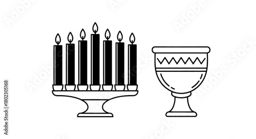 Symbolic menorah and chalice representing religious observance and tradition