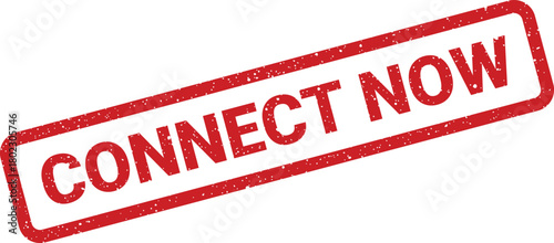 A bold red rectangular grunge style rubber stamp mark with the phrase CONNECT NOW on a white surface