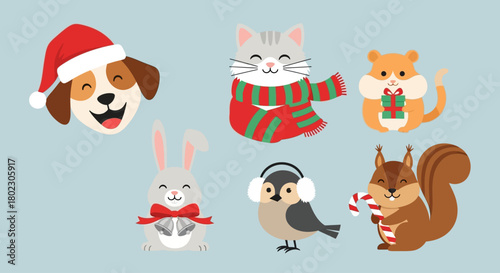 Cute Christmas Animals Collection A Festive Gathering of Holiday Companions
