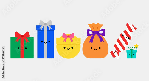 Cute Christmas Gift Boxes and Presents Assortment Illustrated