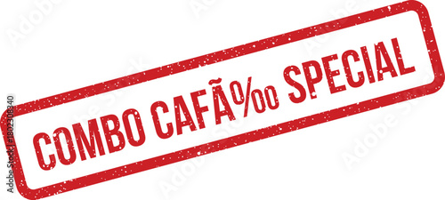 A distinct red grungy rubber stamp showcases the phrase Combo Cafao Special on an isolated white backdrop