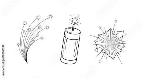 Festive fireworks and celebratory explosion icons