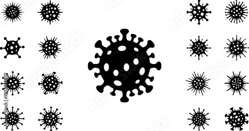 a set of coronavirus icons, minimal, black and white

