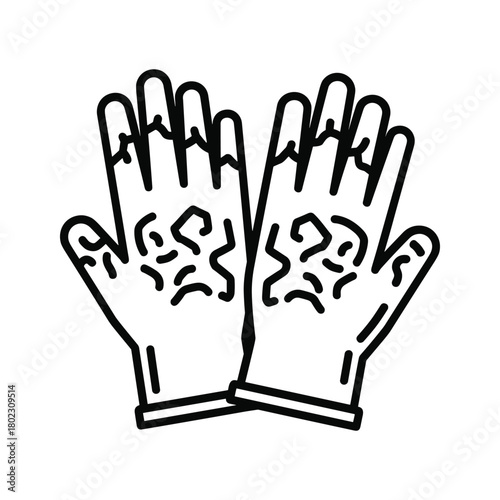 Line art illustration of a pair of protective work gloves, symbolizing safety, security, and manual labor.