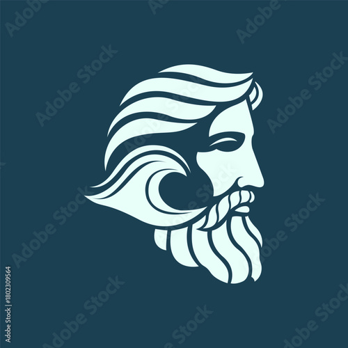 God Poseidon Trident Logo Illustration