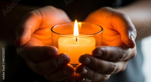 Hands holding a lit candle, symbol of hope and remembrance