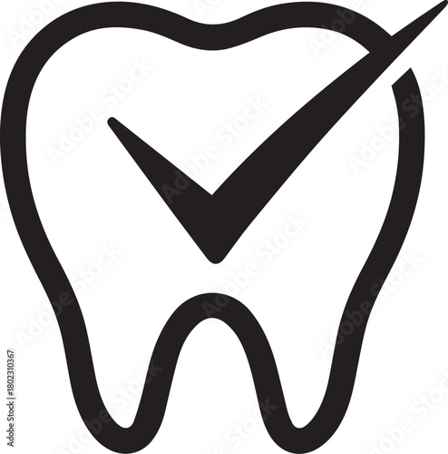 Simple vector icon of healthy tooth with check mark for dental care and approval concept.