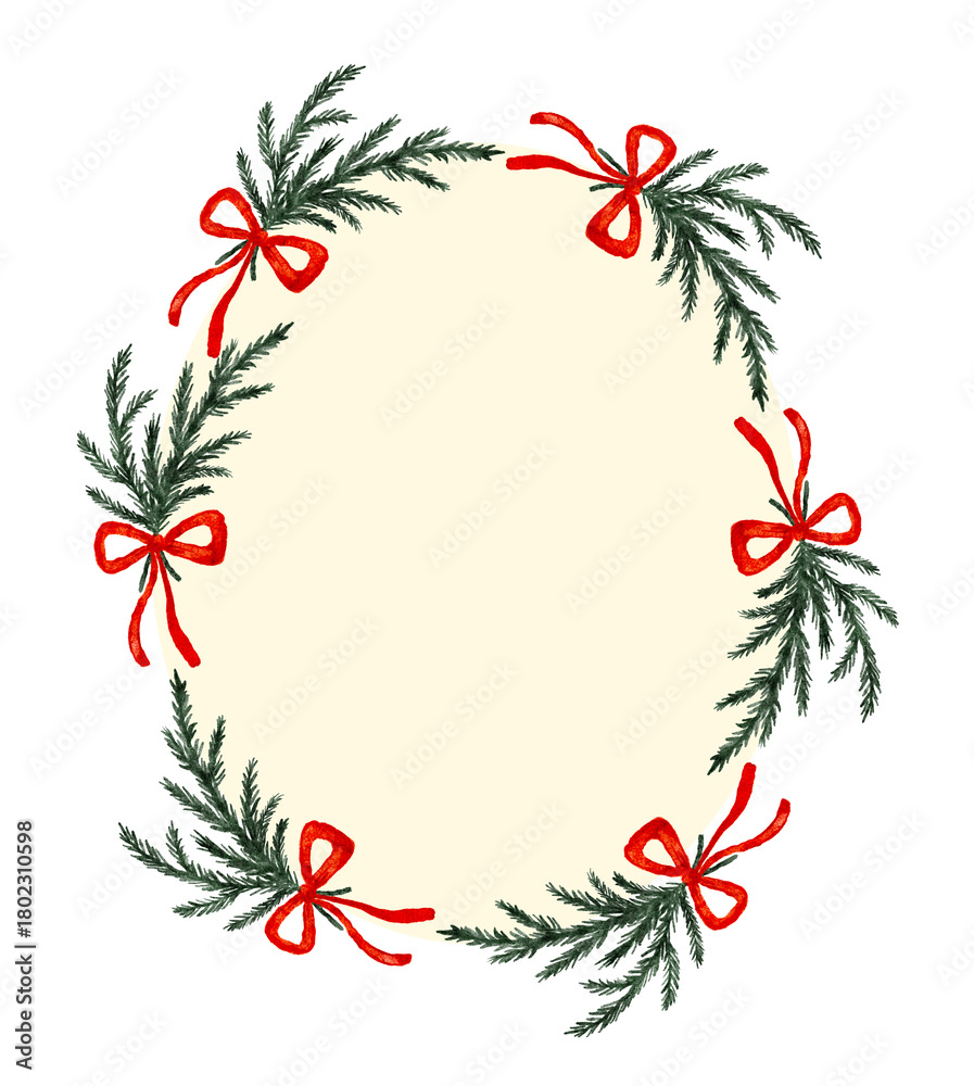 Fototapeta premium Christmas circle wreath frame with copy space, clip art.