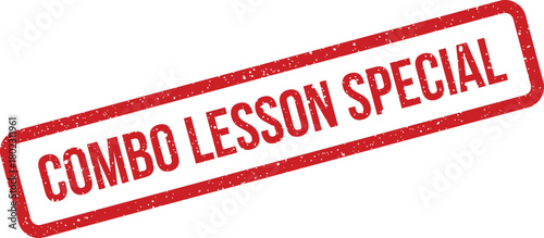 A distressed red rubber stamp featuring the words COMBO LESSON SPECIAL in bold letters on a clean white background