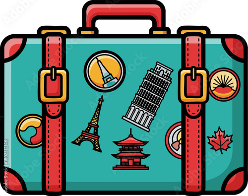 Bold Graphic of Retro Luggage for Global Journey and Adventure