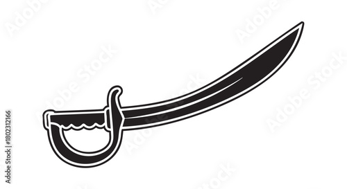 Silhouette of a pirate sword, a curved blade with a protective hilt, symbolizing adventure and historical combat