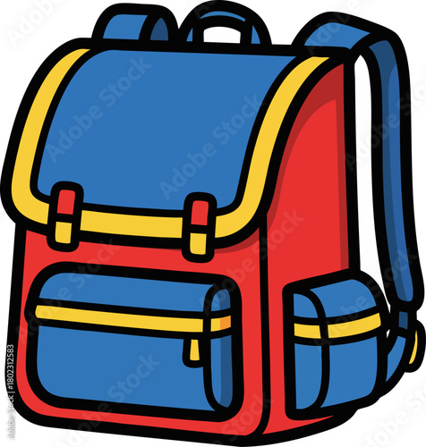 Red and Blue School Backpack Cartoon Vector Illustration