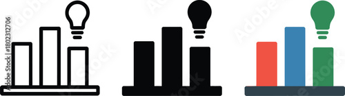 Innovative idea growth graph chart with lightbulb inspiration vector illustration