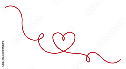 Elegant red string flows into a beautiful heart shape, perfect for romantic designs or Valentine's Day promotions, expressing love and connection