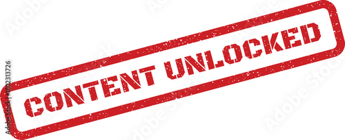 A grunge style red rubber stamp with the text CONTENT UNLOCKED appears on a plain white background