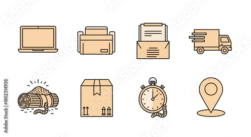 Logistic and delivery icons in minimal linear style for e-commerce and shipping