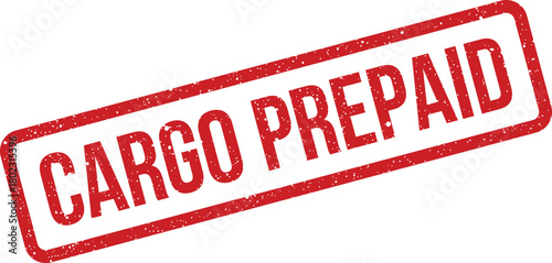 A prominent red rectangular rubber stamp mark displaying the grunge text CARGO PREPAID on a clear white surface