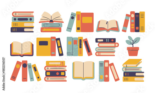 Cute pastel book and reading clipart set for learning vector illustration, easily editable. 