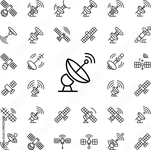 Satellite and communication dish icons Keywords: satellite, space satellite, communication satellite, orbital satellite, geostationary satellite