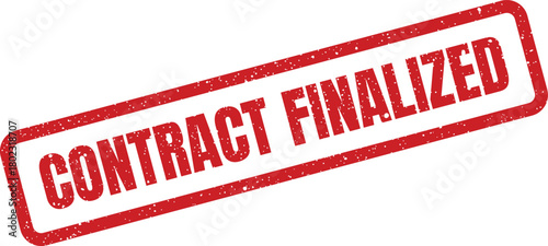 A prominent red rectangular rubber stamp shows CONTRACT FINALIZED text with a distressed grunge effect