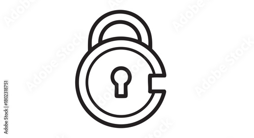 Vector line art illustration of an open padlock, symbolizing broken security, vulnerability, or unauthorized access. This icon represents digital protection concepts