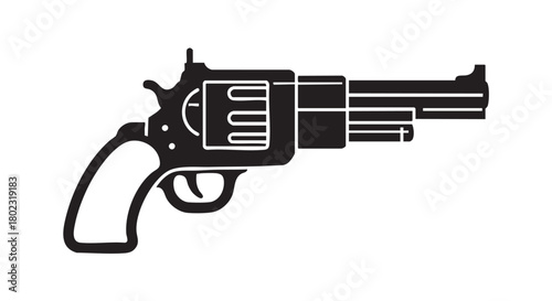 Classic Revolver Firearm Silhouette, a Black and White Outline of a Handgun