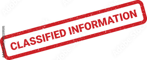 A prominent red textured rubber stamp displaying CLASSIFIED INFORMATION diagonally on a clean white surface