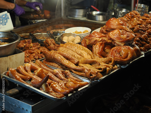 Taiwanese Braised Pork Knuckles and Intestines at Night Market
