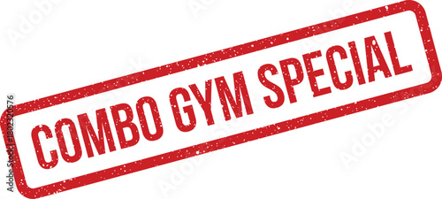 A rectangular red grunge rubber stamp featuring the words COMBO GYM SPECIAL on a pristine white surface