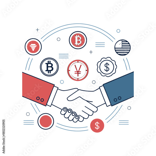 Secure financial agreement handshake symbolizing global cryptocurrency and currency exchange success