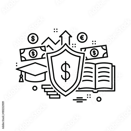 Financial education and investment security icon, showing growth, savings, knowledge, and future wealth management