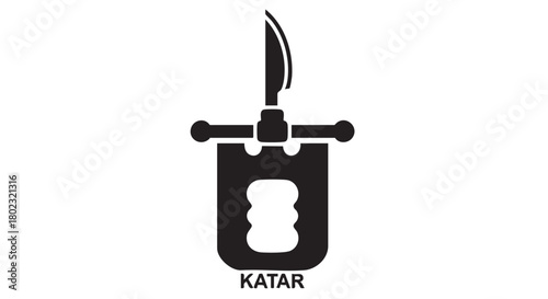 Minimalist black and white silhouette of a traditional Indian katar push dagger, a historical weapon icon for martial arts and combat concepts
