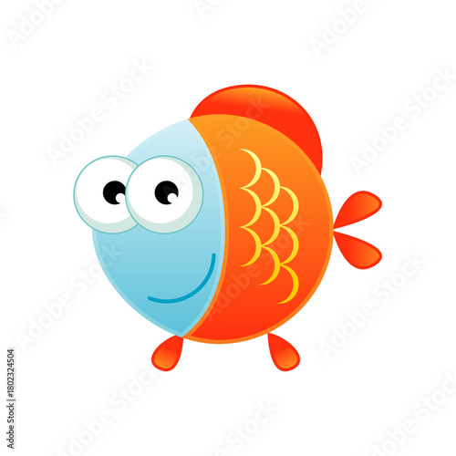 Adorable cartoon fish illustration with big eyes and a friendly smile, a vibrant aquatic mascot