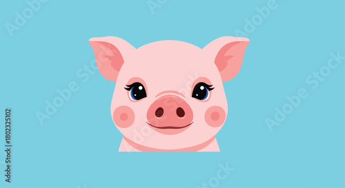 Adorable cartoon pig face with rosy cheeks and big eyes, a cheerful illustration perfect for children's books, farm themes, or playful designs.