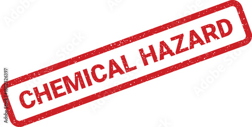 A red rectangular rubber stamp displaying distressed uppercase text that indicates CHEMICAL HAZARD on a white background