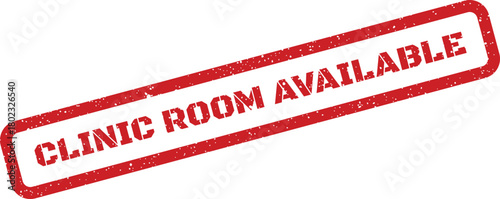 A red rectangular rubber stamp displays CLINIC ROOM AVAILABLE text on a clean white background