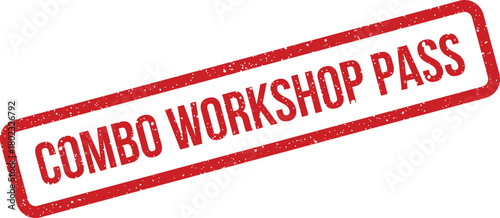A red rectangular rubber stamp features the words Combo Workshop Pass on a white background with grunge texture