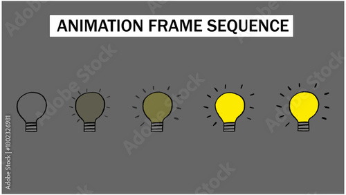 4K Hand-Drawn Light Bulb Glow FX Animation. 2D Vector Frame-by-Frame Illumination Sequence. Cartoon Bulb Turning On with Glowing Rays, Doodle-Style Bright Idea Concept for Motion Graphics.