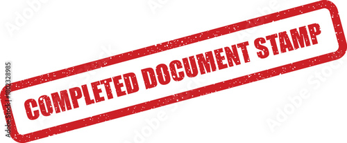 A red rectangular stamp with a grunge texture shows the text COMPLETED DOCUMENT STAMP diagonally across a white surface