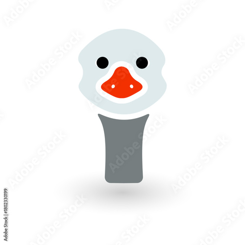 Cute cartoon goose head logo, a stylized goose face illustration with a red beak and gray neck
