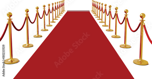 luxury red carpet entrance with golden stanchions and velvet ropes creating glamorous celebrity walkway scene in elegant event ceremony vector illustration