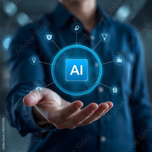 businessman pressing social network icon,a man pressing button,a man in the picture,a man pressing buttons,the man press the AI button.
