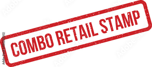 A striking red rectangular rubber stamp with a vintage distressed look reads COMBO RETAIL STAMP