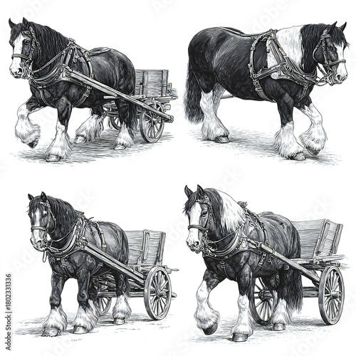 Draft Horses: Farm & Workhorse Illustrations Set
