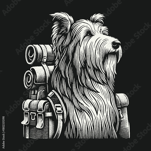 Adventurous Terrier Dog with Hiking Backpack Illustration.
